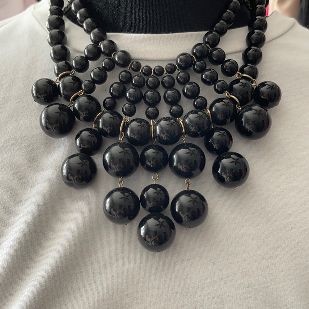 Black bead statement necklace